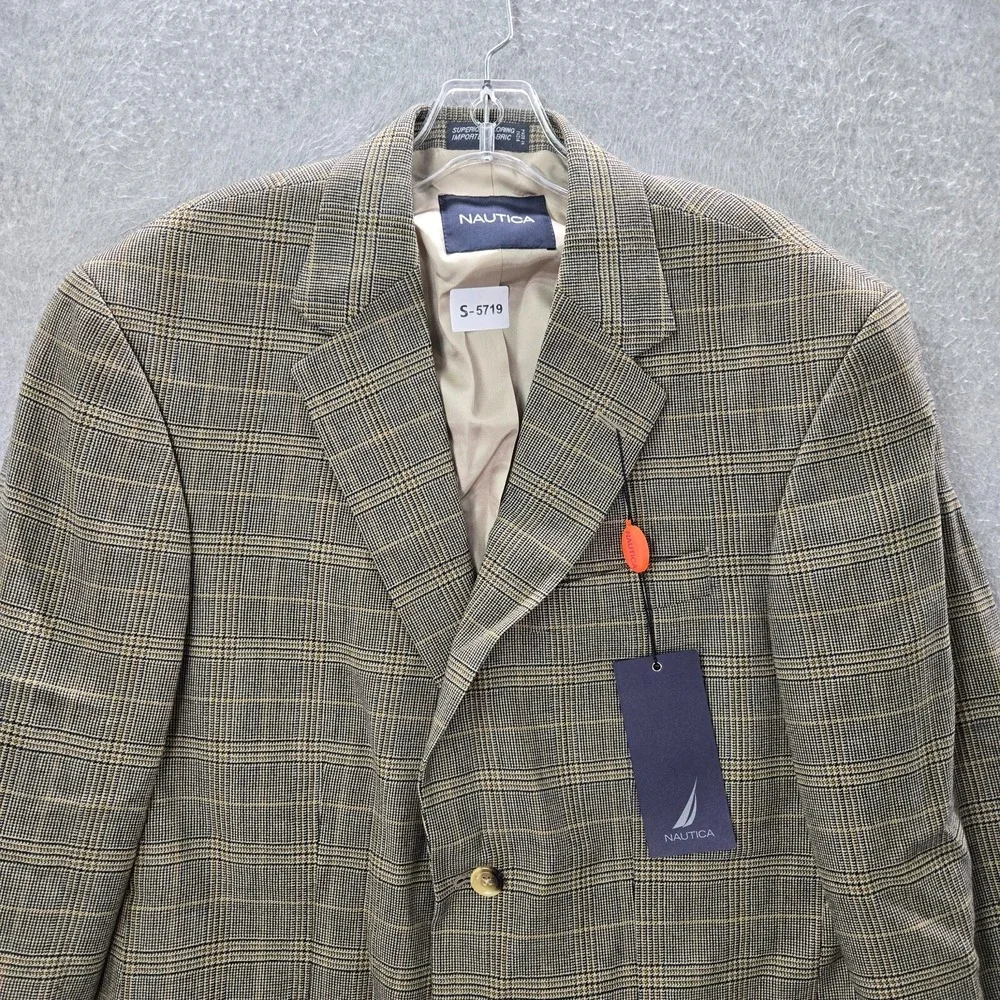 Nautica Men Blazer‎ 39R Brown Wool Alpaca Jacket Glen Check Plaid NWT